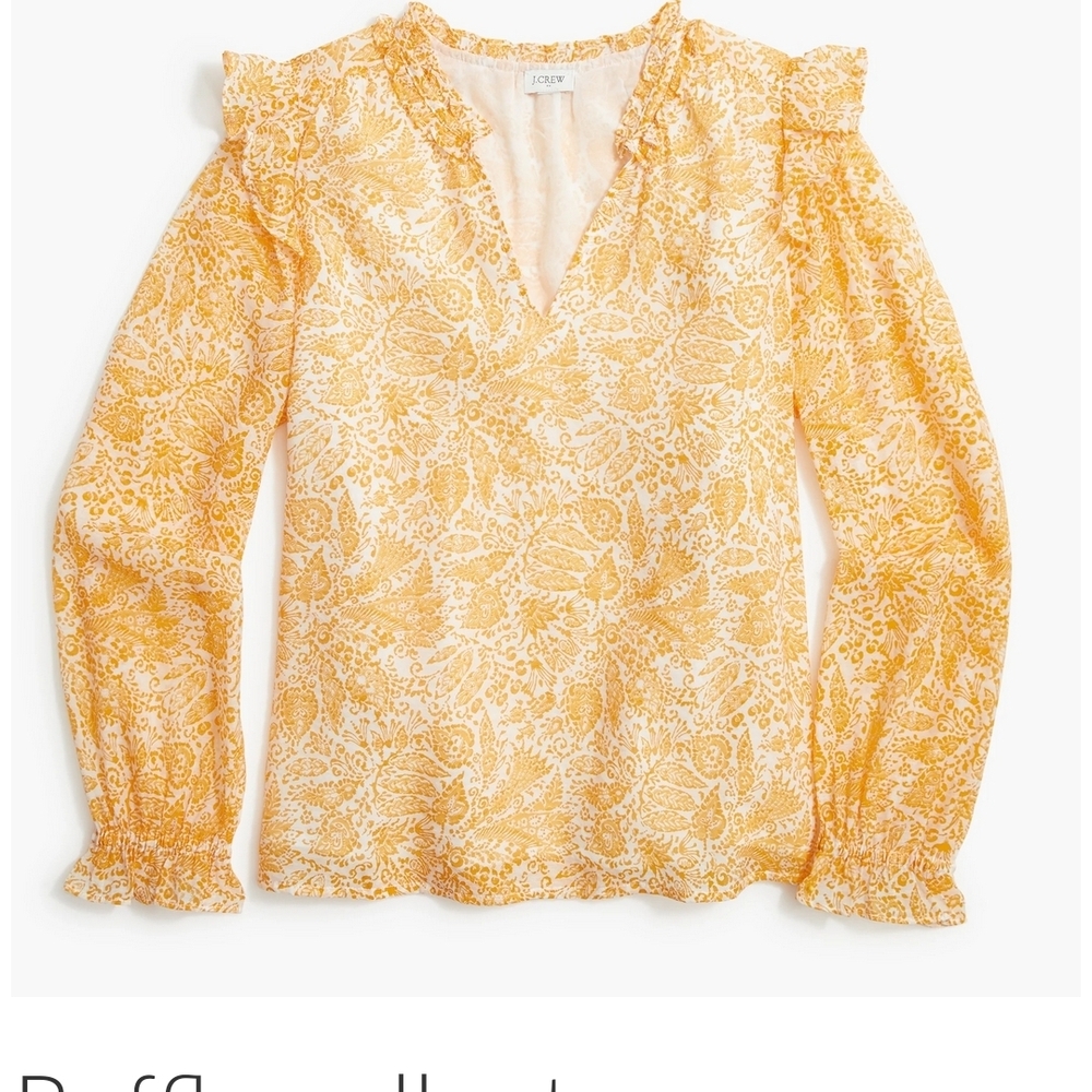 J. Crew Yellow Floral Ruffle Top XS